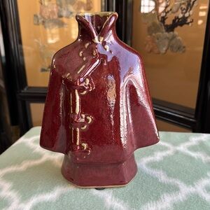 Vintage Asian kimono Burgundy Ceramic Vase